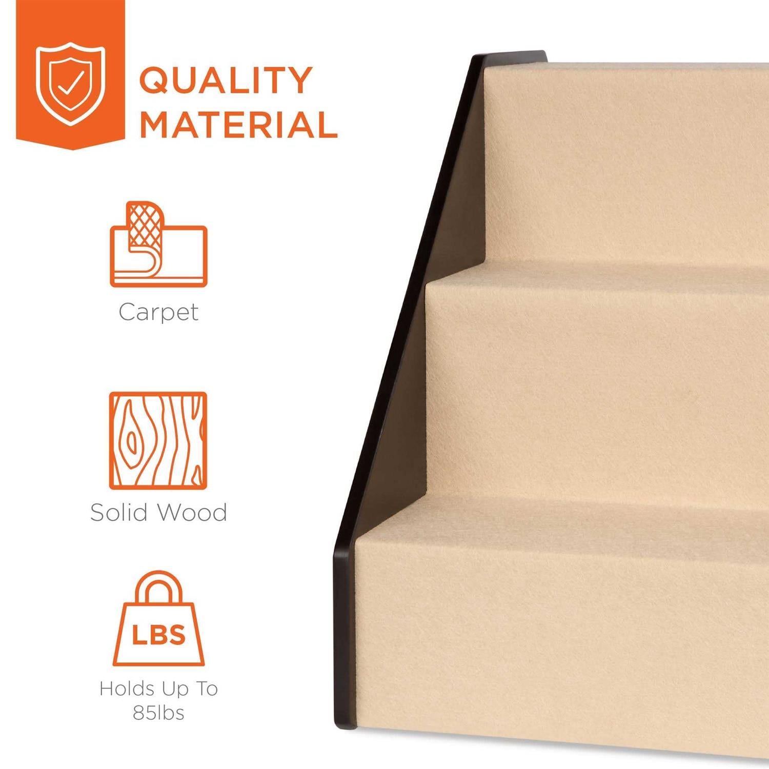 Foldable Wooden Carpeted Pet Stairs for Injured Pets B87164