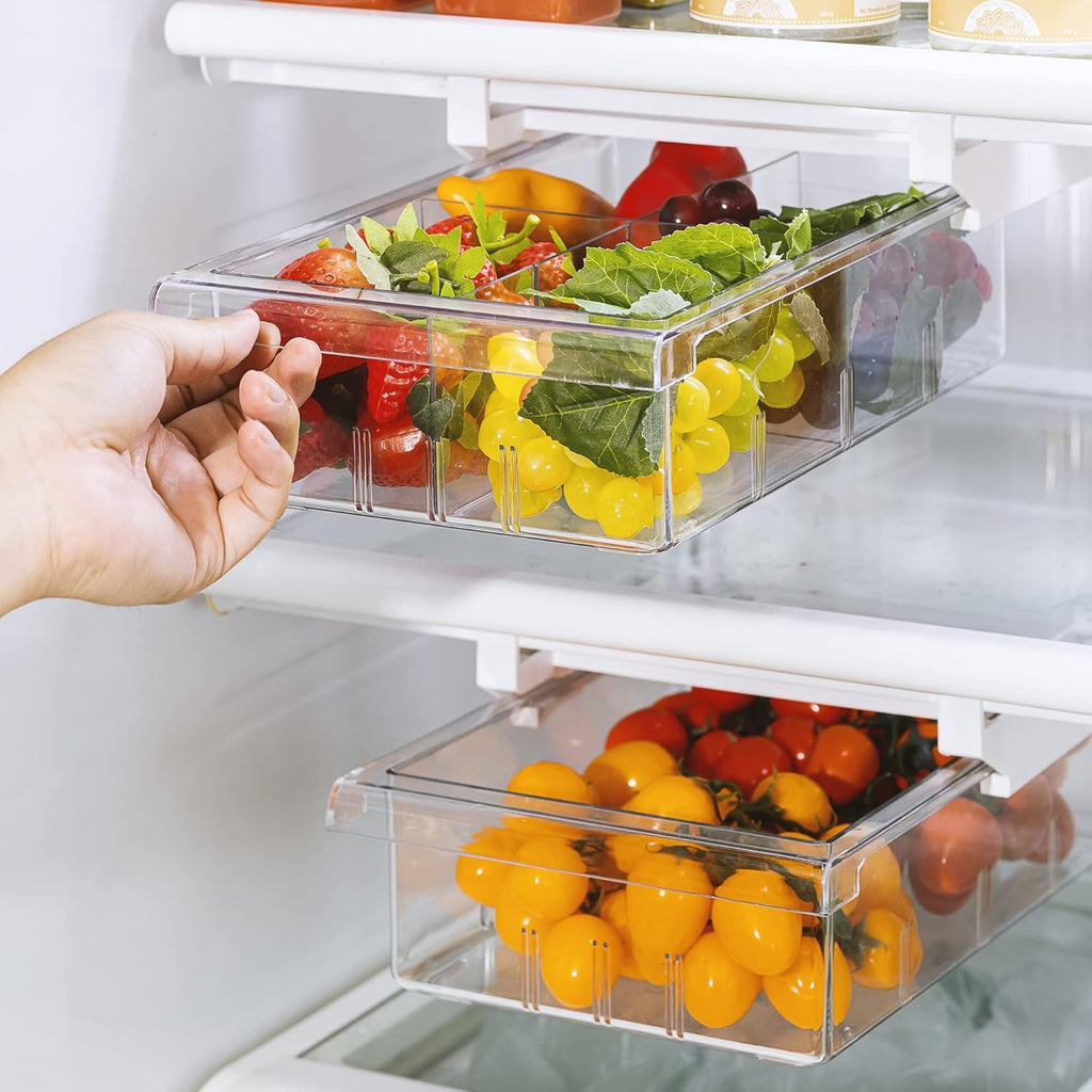 Kitchen Organization Bundle with 2 Pull Out Fridge Drawers and 2 Stackable Fridge Bins B695907