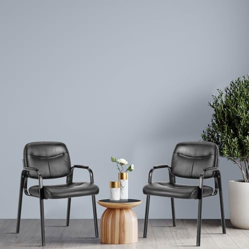 Office Guest Reception Chair with Lumbar Support, PU Leather, Black N148
