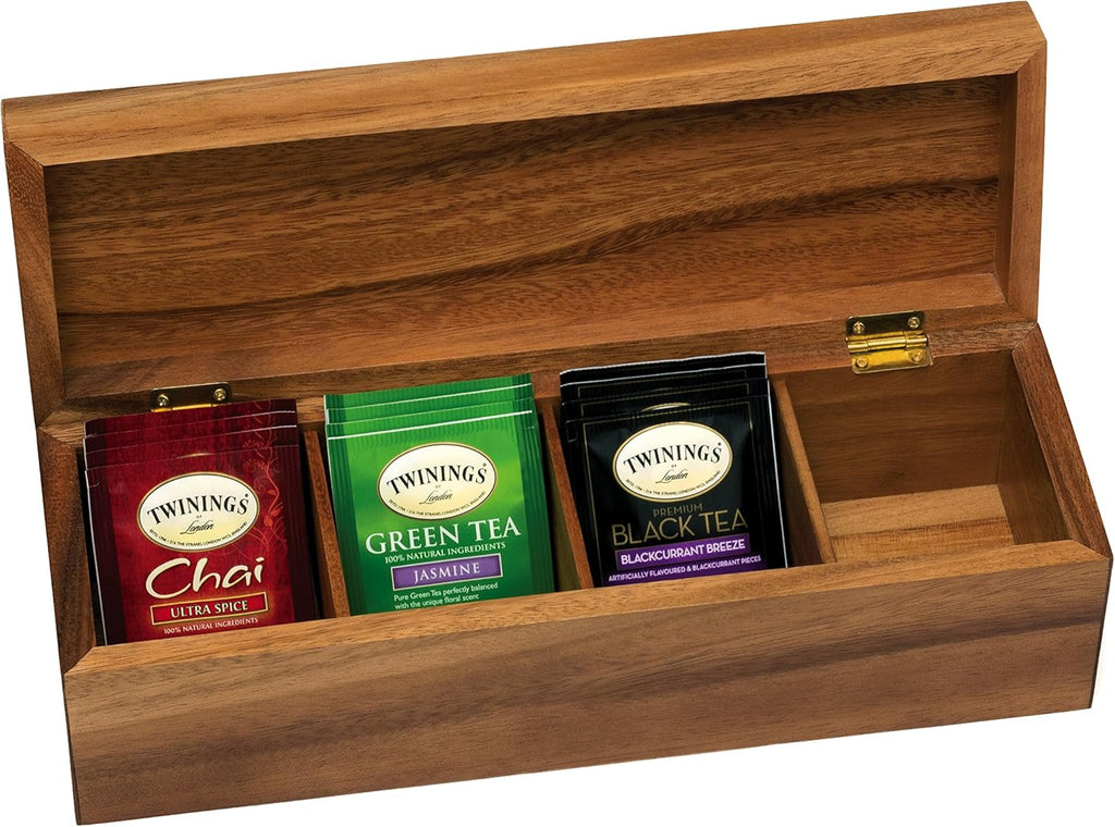 Acacia Wood Tea Box with 4 Sections Q723674