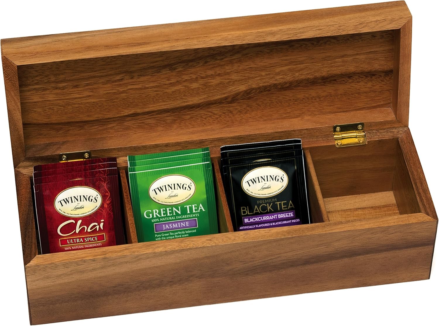 Acacia Wood Tea Box with 4 Sections Q723674