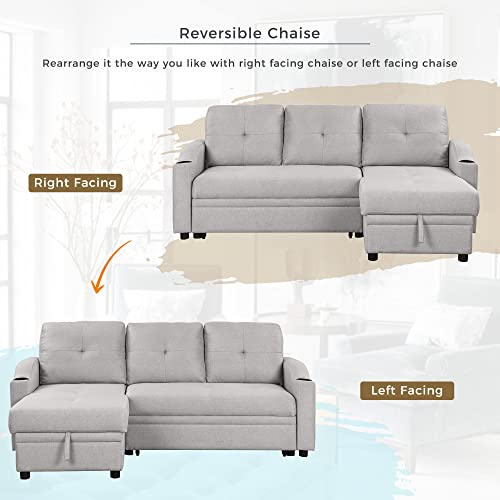 Pull Out Sofa Bed with Storage Chaise and Cup Holder U492
