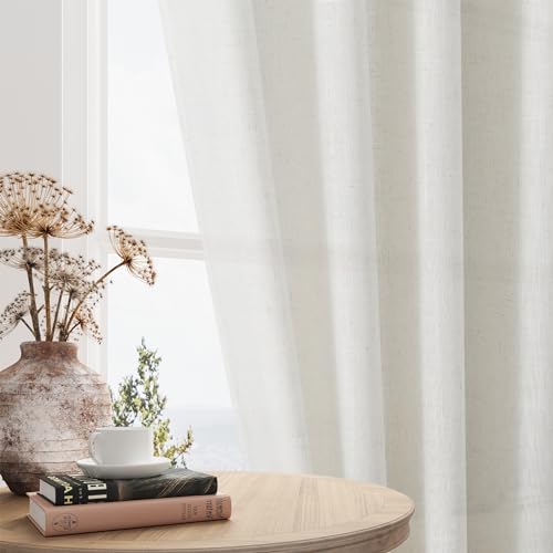 Linen Curtains for Living Room Bedroom, Light Filtering, 204 Inches Long, Beige Y3491