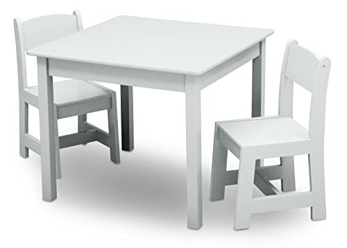 Kids Wood Table and Chair Set with Toy Organizer, Grey/Blue S330