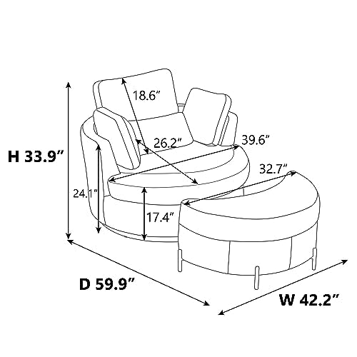 Swivel Accent Barrel Chair and Half with Chenille Upholstered Storage Bench Ottoman, Beige V5127