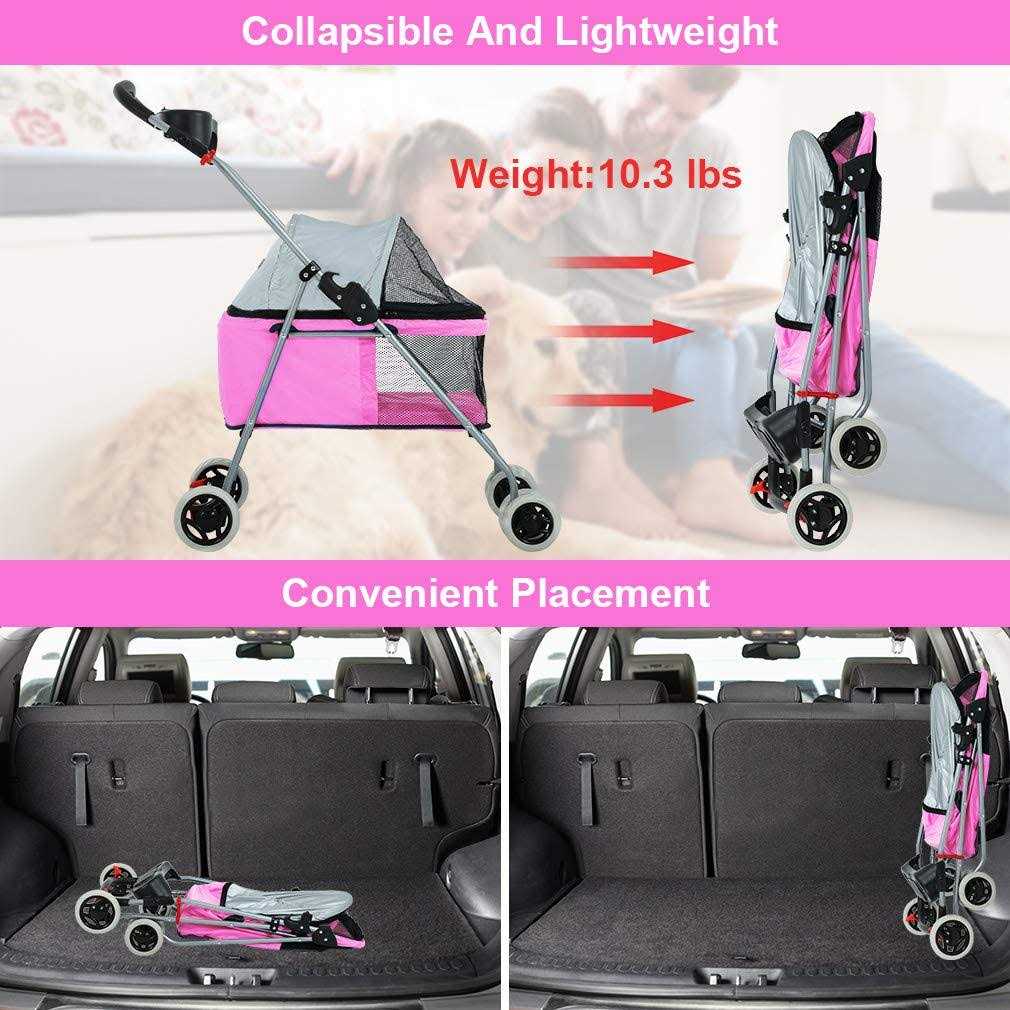 Pet Stroller 4 Wheels Folding Waterproof Portable Travel with Cup Holder W3830