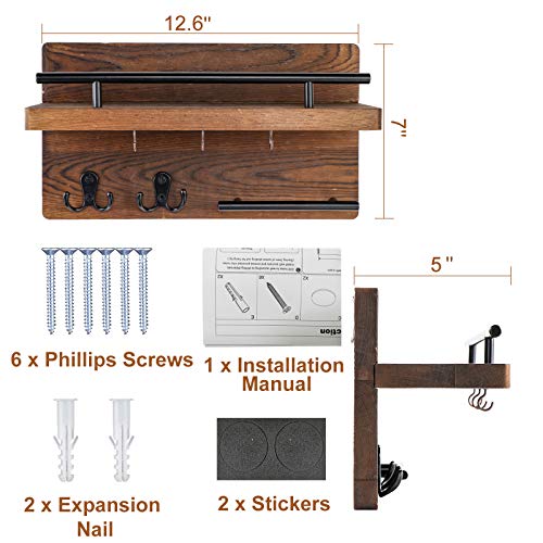 Wooden Mail Organizer Wall Mount with 5 Key Hooks U70452