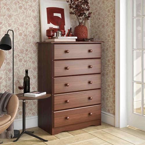 Solid Wood 5-Drawer Chest with Knobs Honey Pine Stained Q8952