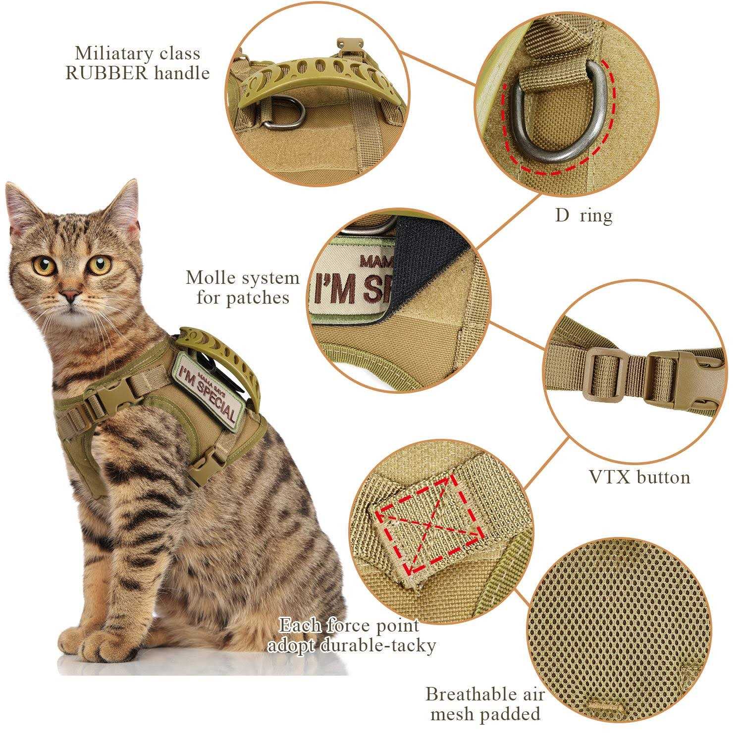 Tactical Cat Harness for Walking Escape Proof Soft Mesh Adjustable Pet Vest W95062