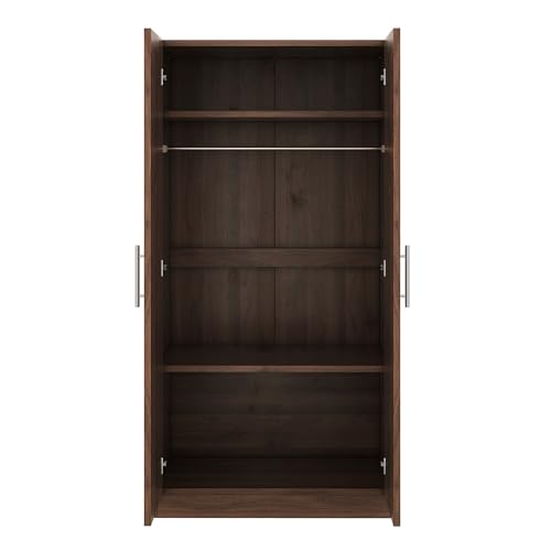 Wooden 2-Door Wardrobe with Shelves and Hanging Rail D6011