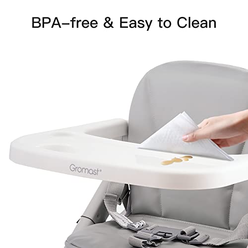 Toddler Booster Seat with Aluminum Frame, Adjustable Height and Tray, Grey I281