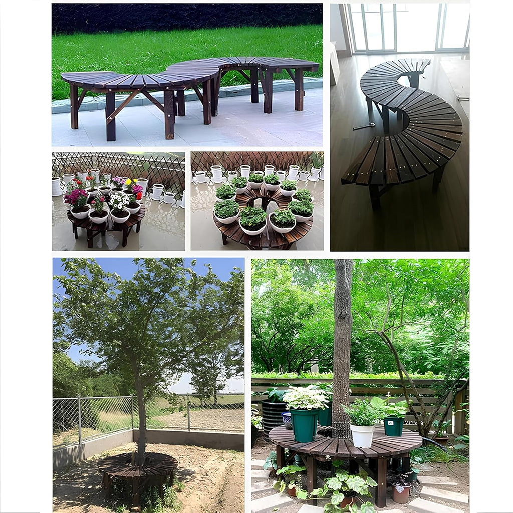Outdoor Curved Wooden Bench for Garden Patio Lawn Y996
