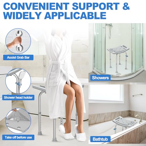 Heavy Duty Stainless Steel Shower Chair with Anti-Slip Seat and Grab Bar J12195