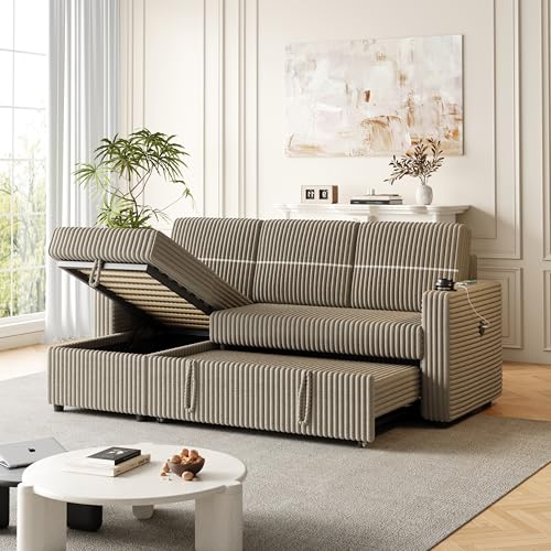 Convertible Sectional Sleeper Sofa with Storage Chaise and USB Port J3752
