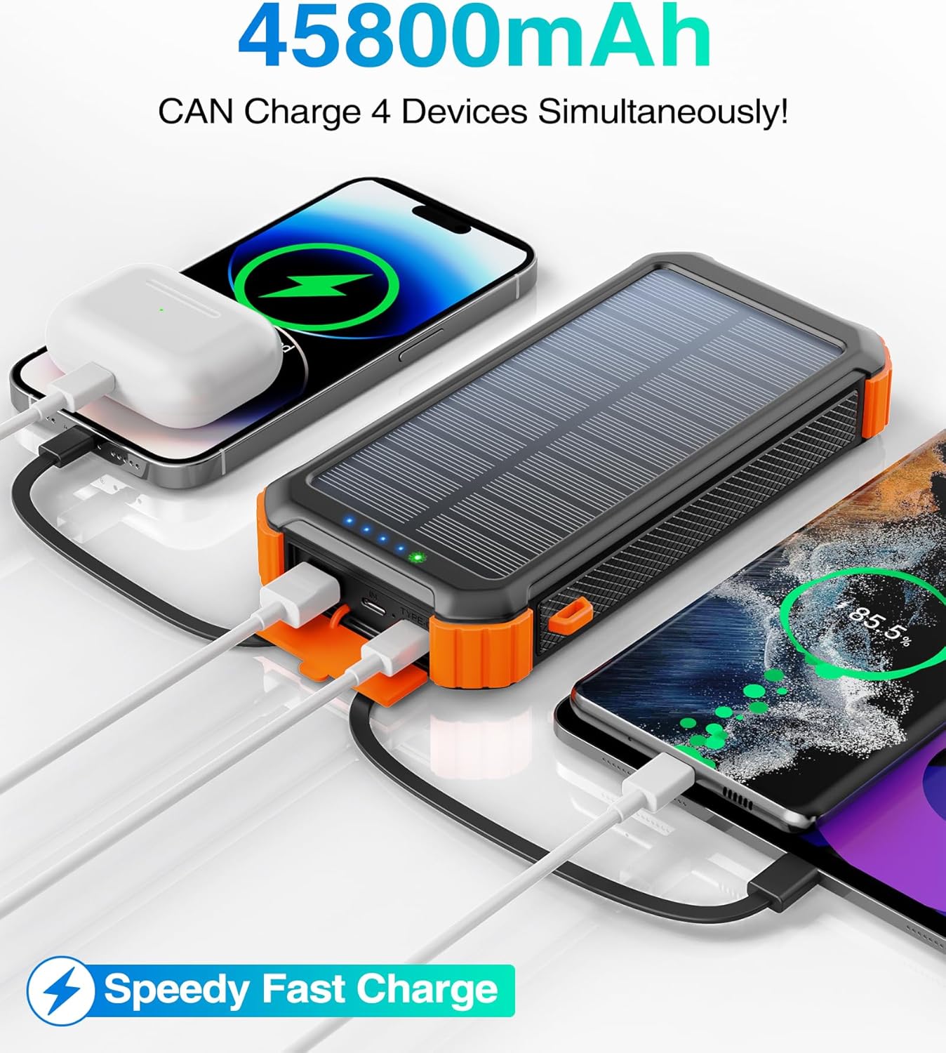 Solar Charger Power Bank 45800mAh Portable USB-C Fast Charging T65741
