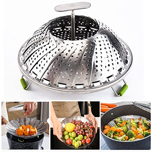 Vegetable Steamer Basket for Cooking Food Veggie Broccoli Meat Steamer Pot Cooker Expandable Steel Steamer (5.5"-9")