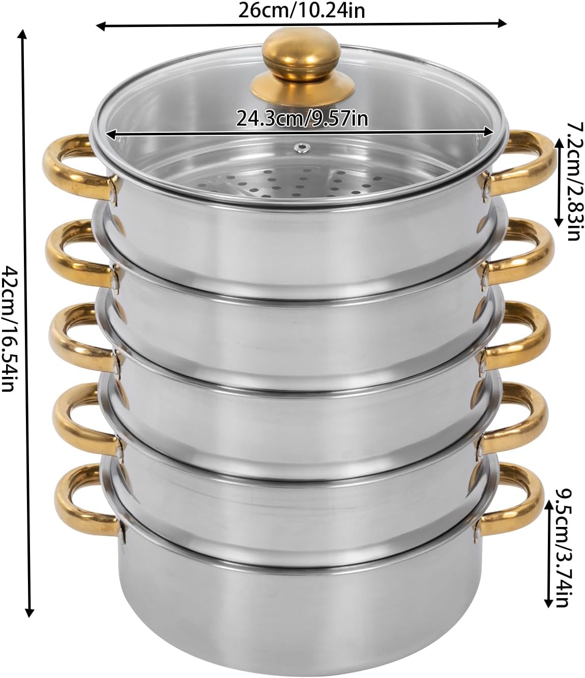 26cm Stainless Steel Steamer Pot with Glass Lid T7692