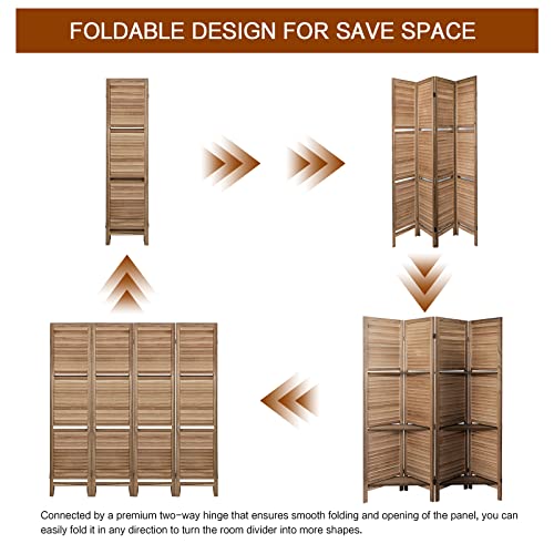 Room Divider with Shelves, 4 Panels, Folding Privacy Screen, Freestanding Wood Divider S191