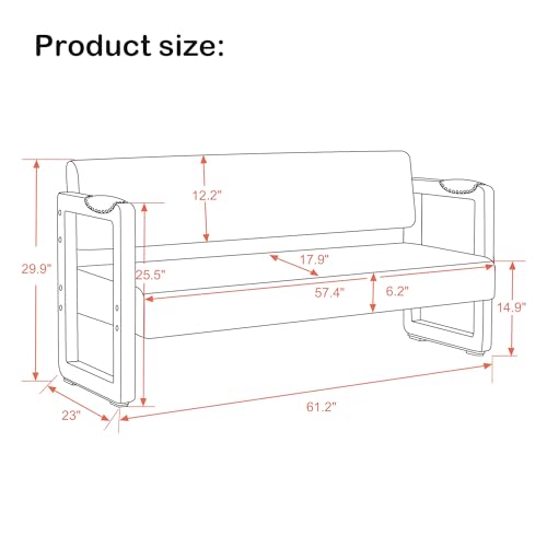 Waiting Room Bench with Backrest, Faux Leather, Modern Style K701