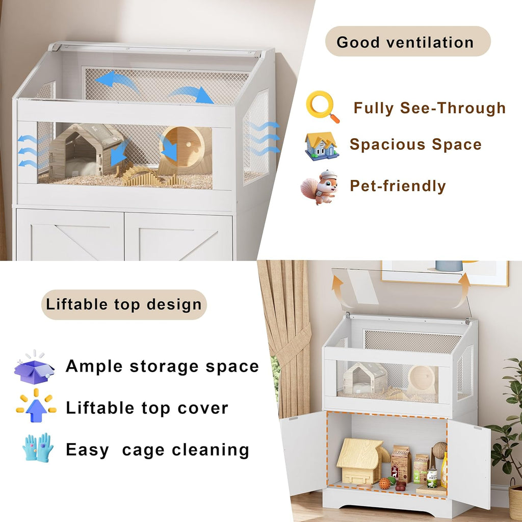 Hamster Cage with Storage Cabinet, Ventilated Habitat for Small Animals S428080