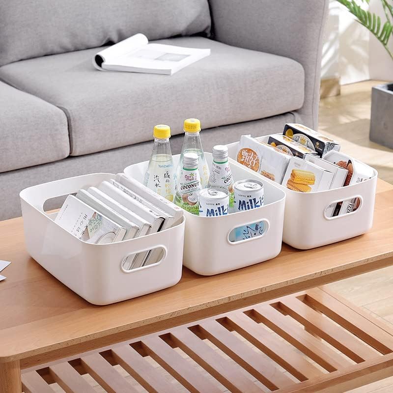Plastic Storage Baskets with Handles for Pantry, Bedroom, and Desk Organizing J63038