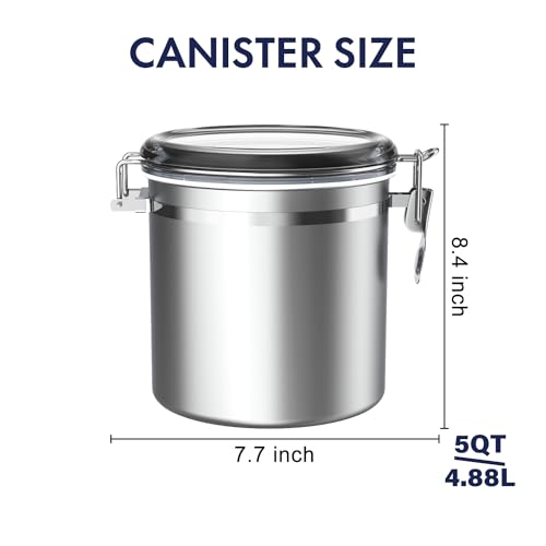 165oz Stainless Steel Airtight Food Storage Canister with Clear Lid and Locking Clamp A36031