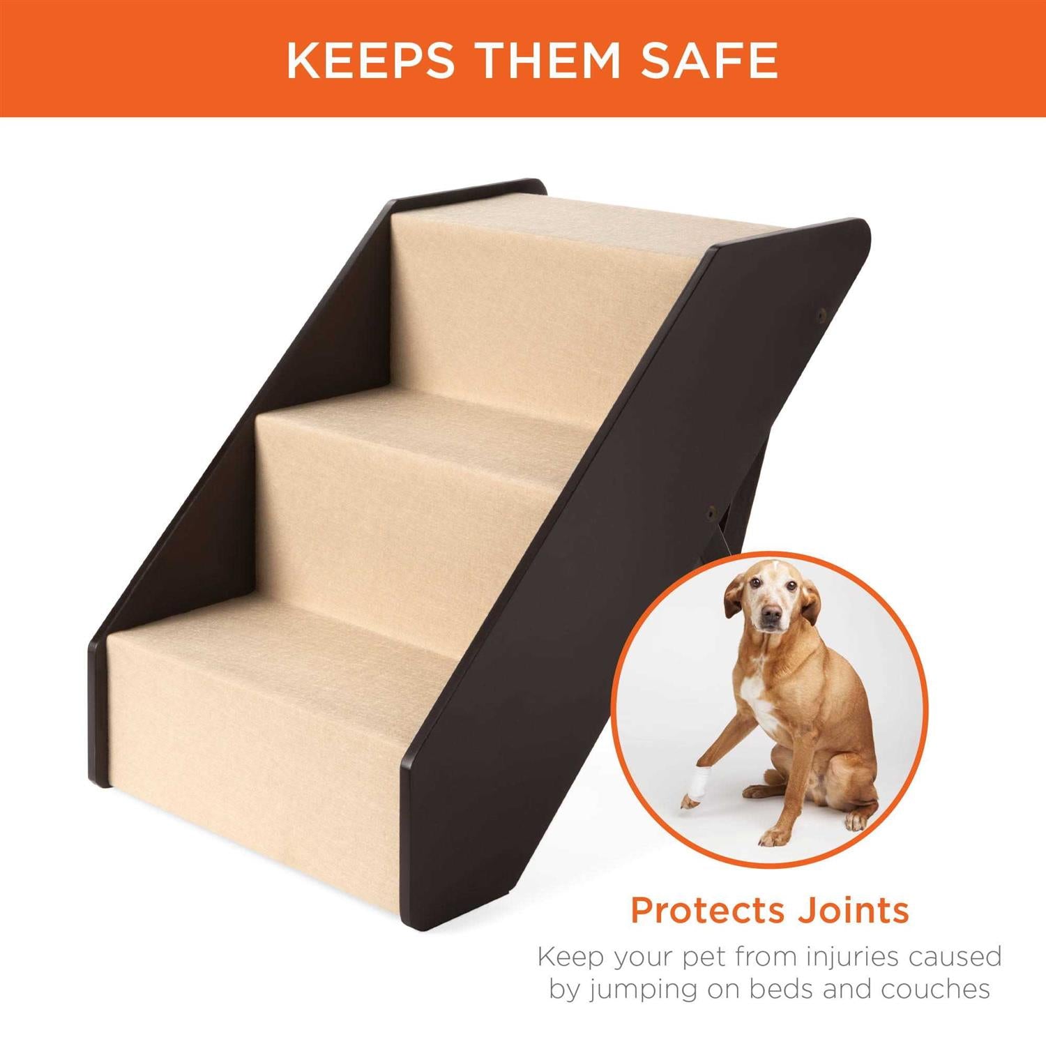 Foldable Wooden Carpeted Pet Stairs for Injured Pets B87164