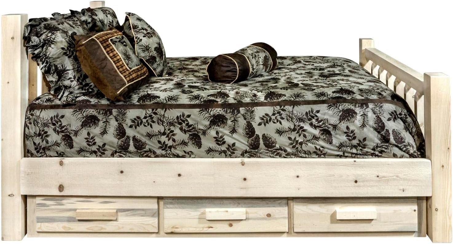 Twin Bed with Storage, Clear Lacquer Finish Q4129