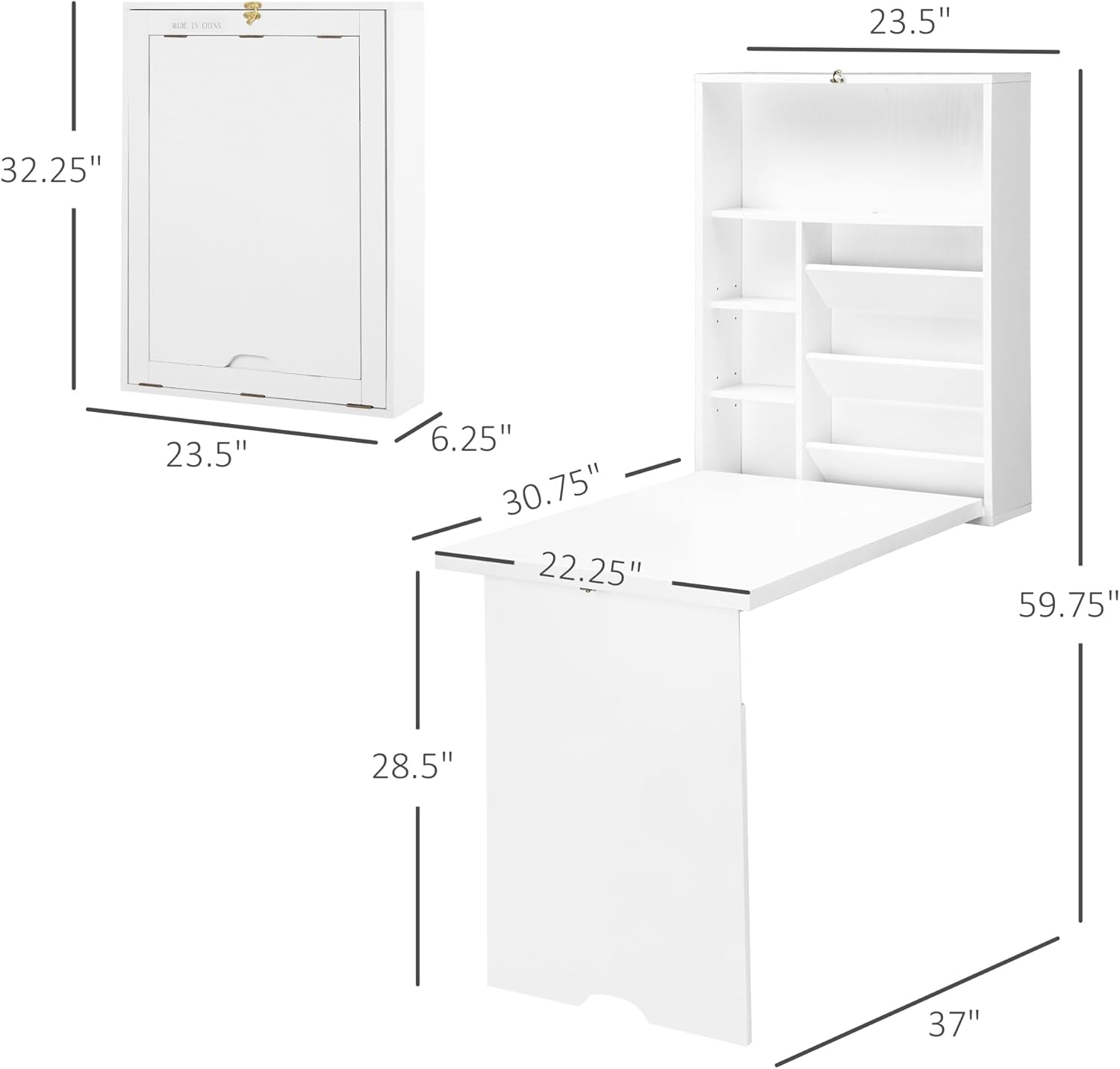 Wall Mounted Fold Out Desk with Storage Shelf, White Q792292