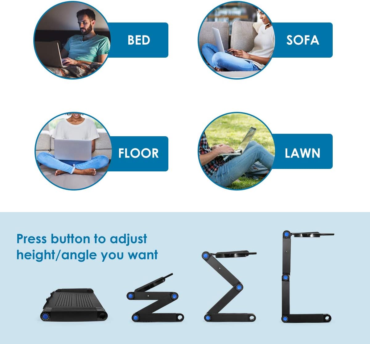 Foldable Aluminum Laptop Desk with Cooling Fan and Mouse Pad E7211