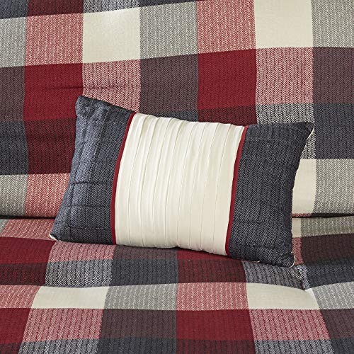 Red Plaid Herringbone Comforter Set King 7 Piece F10742