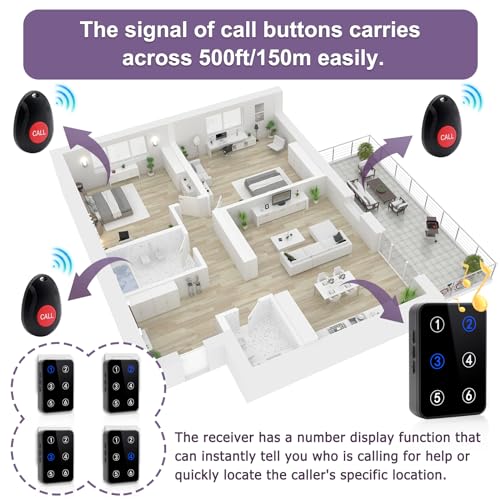 Wireless Caregiver Pager Nurse Call Button with LED Light for Elderly Patients R1852