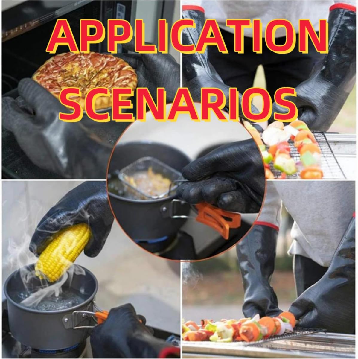 Extreme Heat Resistant Grill Gloves, Waterproof Long Sleeve, Fireproof, Oil Resistant, 18 inches U839273