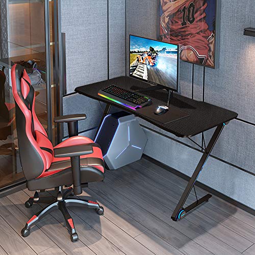 Gaming Computer Desk with LED Lights and Carbon Fiber Surface A225