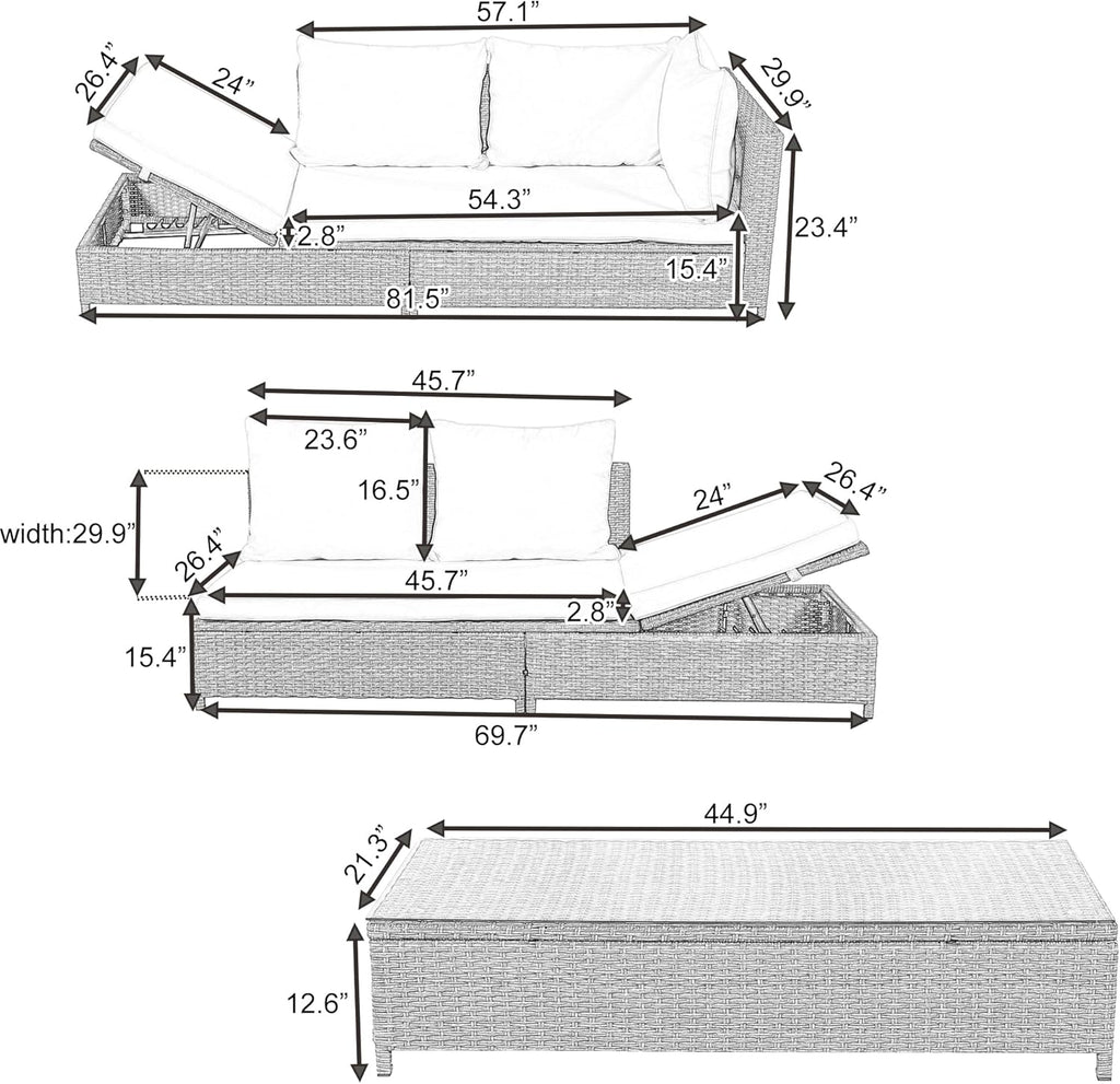 Patio Furniture Set with Wicker Sectional Sofa and Glass Table G133178