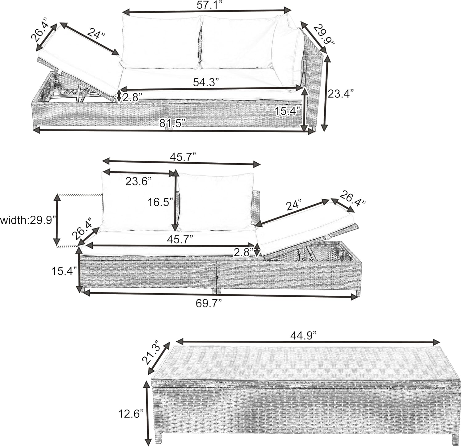 Patio Furniture Set with Wicker Sectional Sofa and Glass Table G133178