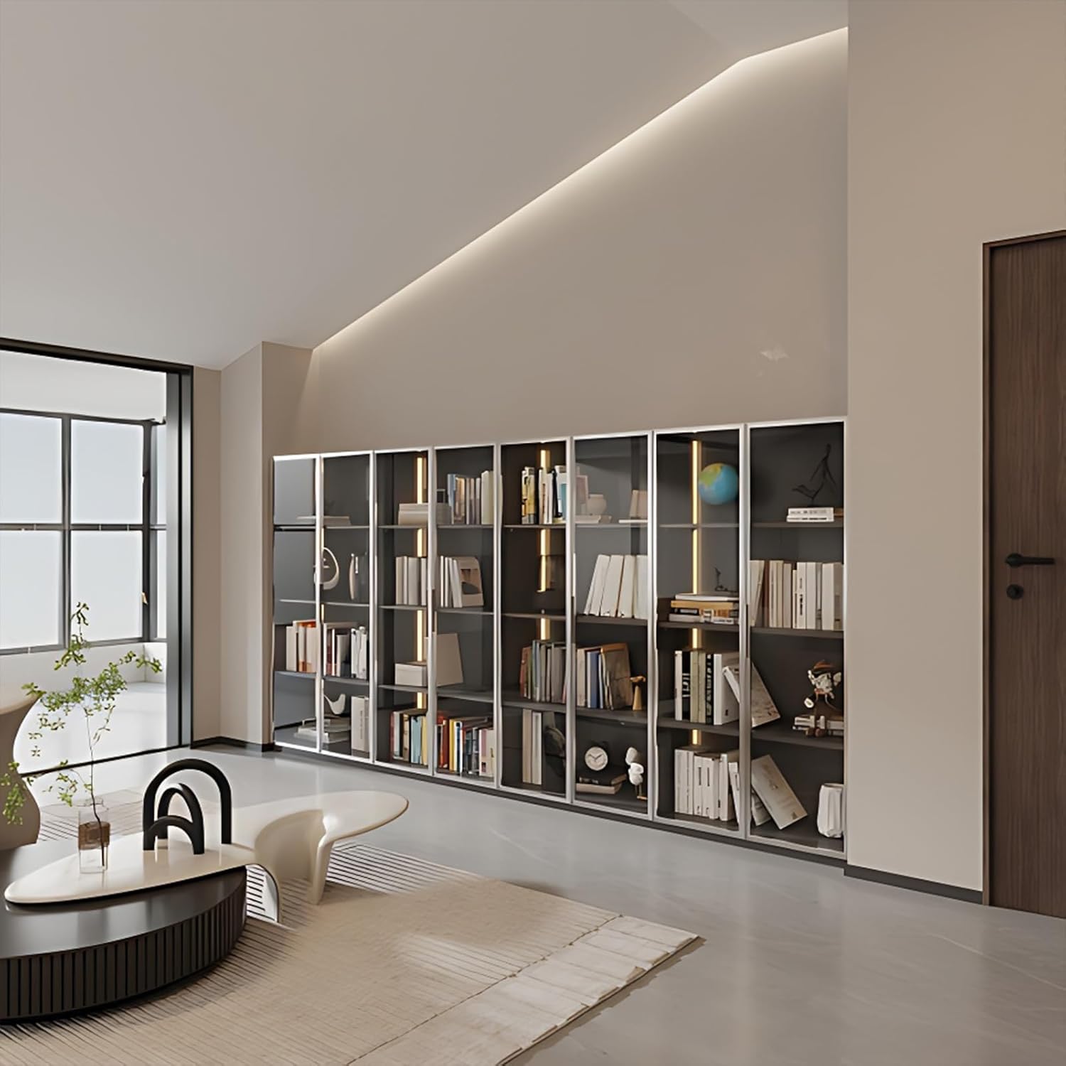 Glass Display Cabinet with LED Lights and 4-Tier Shelves I51816