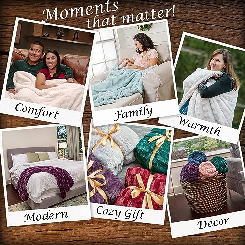 Embossed Faux Fur Throw Blanket, Soft Lightweight, 50" x 65", Gray C91341