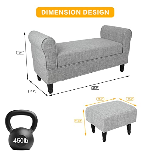 Button Tufted Storage Bench with Arms for Bedroom Entryway S34327