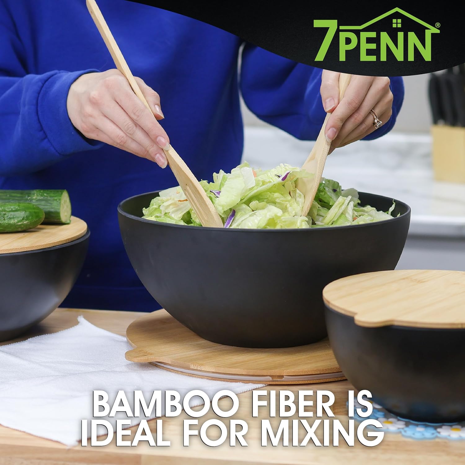 Mixing Bowl Set with Lids - 3 Piece Bamboo Fiber Nesting Bowls with Cutting Board Lids H347