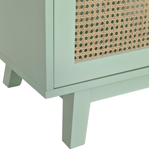 Mint Green Rattan Accent Storage Cabinet with 4 Doors J97283