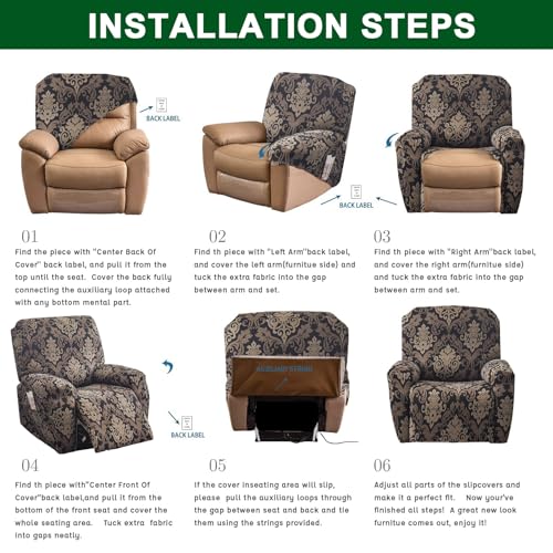 Recliner Slipcovers with Arms, 4-Piece Non-Slip Chair Cover with Storage Pockets F712