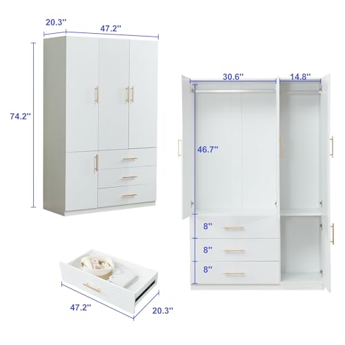 White 4 Door 3 Drawer Wardrobe Closet with Hanging Rod and Shelves R44132