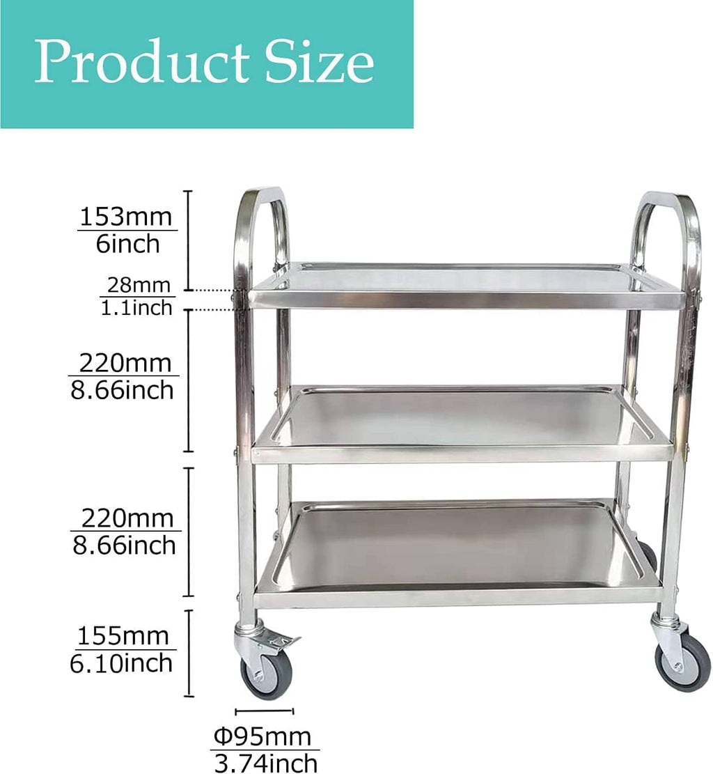 Stainless Steel 3-Tier Utility Cart with Locking Wheels H8460