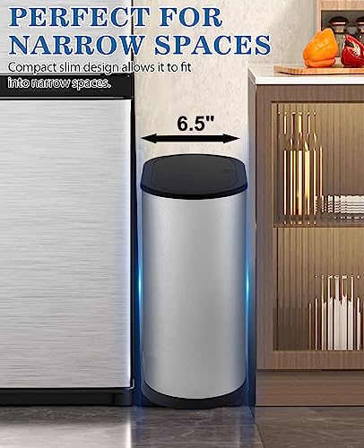 Bathroom Trash Can with Press Top Lid, 2.1 Gallon Slim Stainless Steel S523073