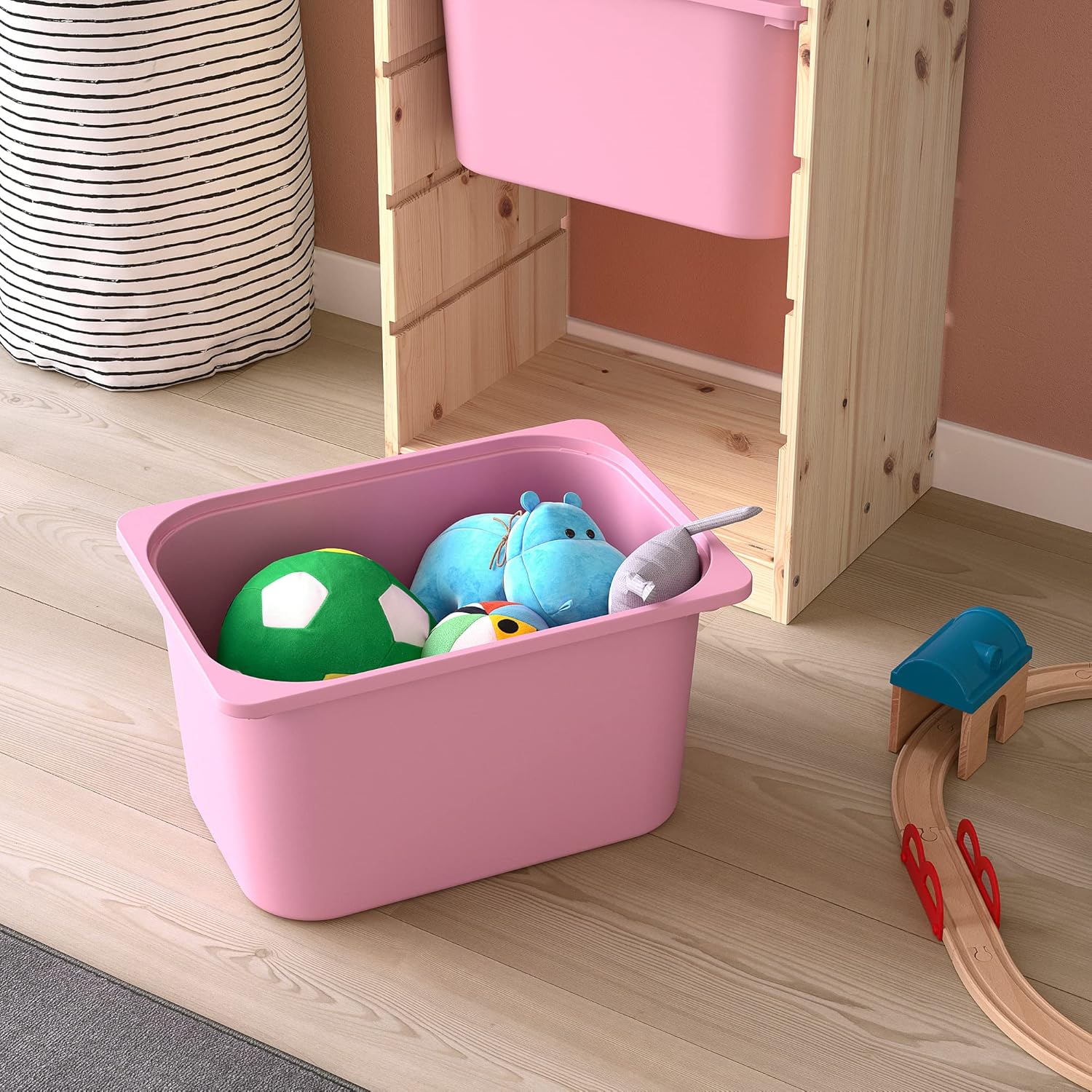 Storage combination with boxes, 44x30x91 cm, light white stained pine/pink N199753