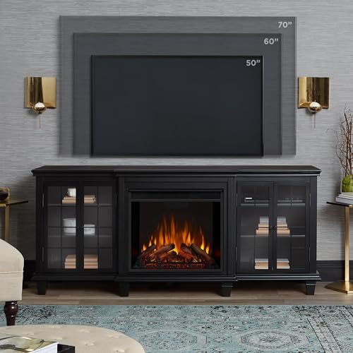 Electric Fireplace TV Stand for TVs up to 70 inches with Adjustable Shelves and Storage, Remote Control, White Y4613