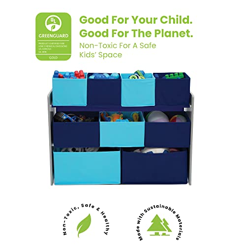 Kids Wood Table and Chair Set with Toy Organizer, Grey/Blue S330