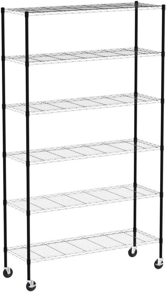 6 Tier Wire Shelving Unit with Wheels, Heavy Duty Adjustable Storage Shelf K67385
