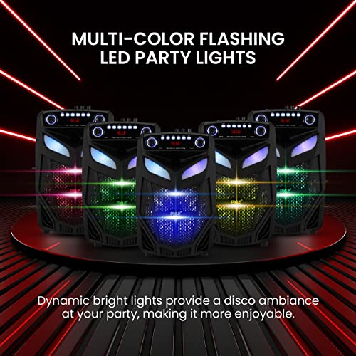 Portable Bluetooth PA Speaker System with Party Lights, USB/SD Reader, FM Radio, Rolling Wheels, Wireless Microphone, Remote F5862